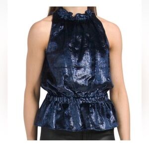 36 .New Beautiful Ramy Brook Blue Sleeveless Ruffled Peplum Blouse